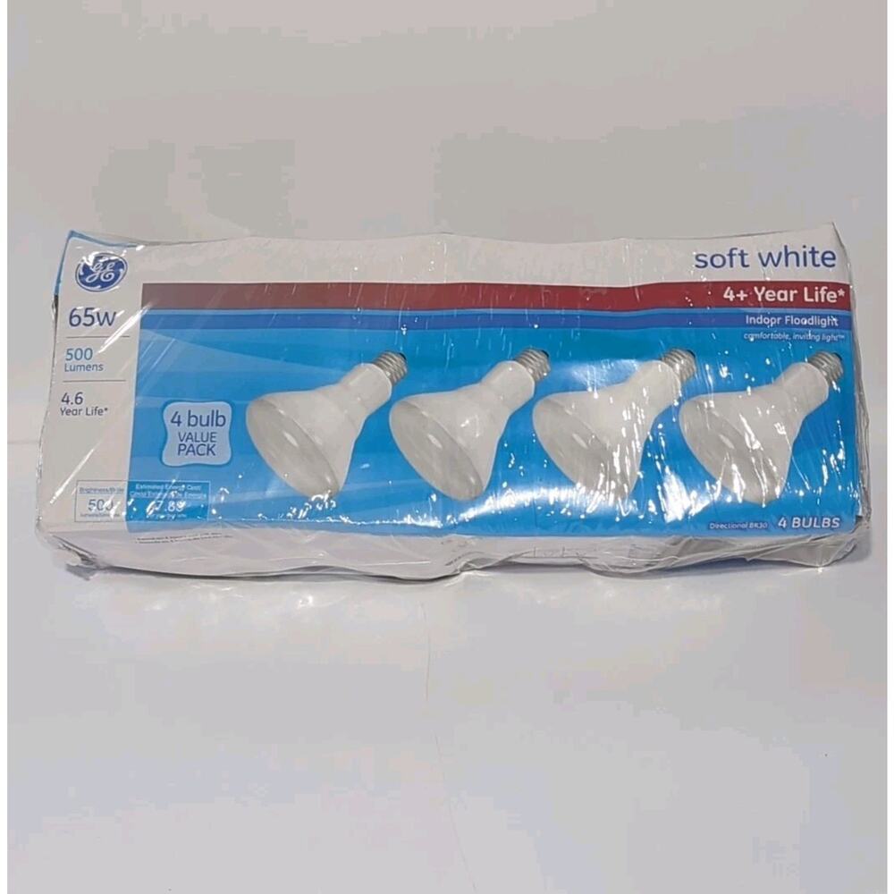 GE Soft White Floodlight Bulb 65W-Pack Of 4 BR30 500 Lumens NOS